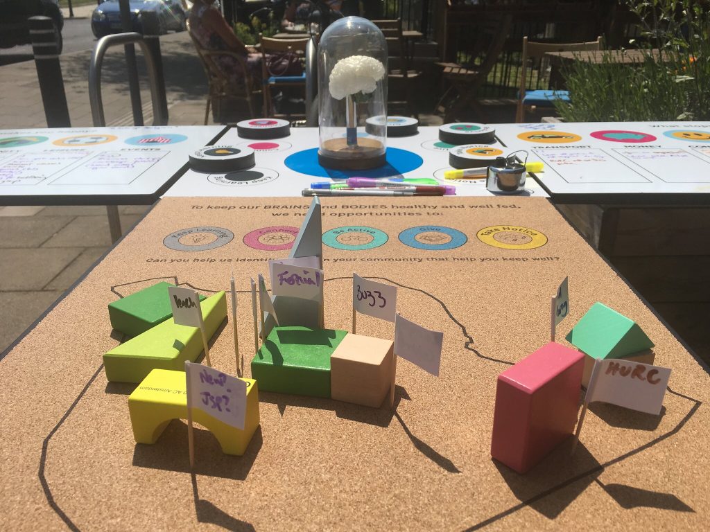 Bakers Brain is a table based game with colourful moveable pieces and a light up 3D printed brain under a glass dome